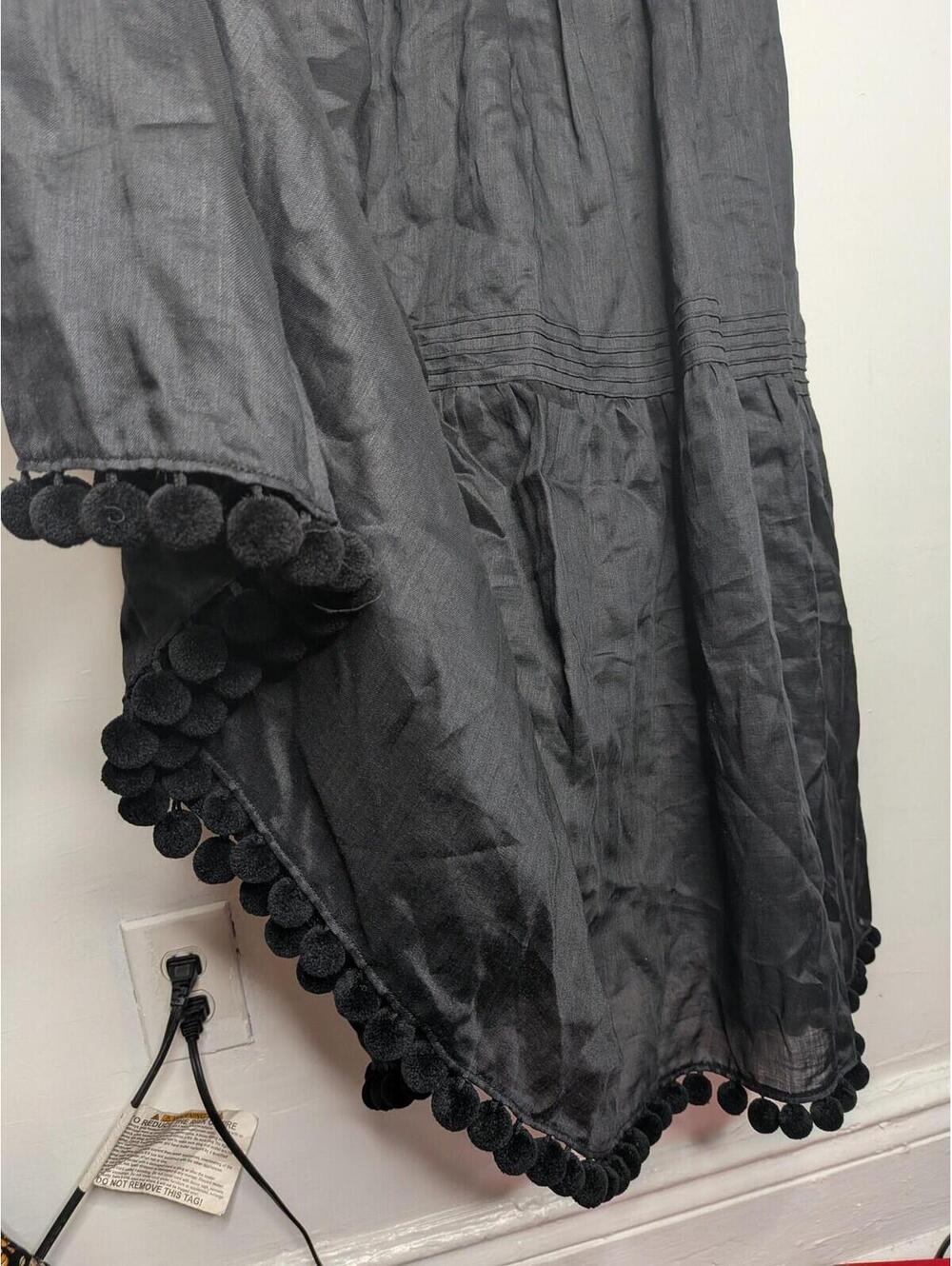 Lafayette 148 New York Dress Womens 12 Black V Neck Pom Pom Hem Midi Sundress - Picture 4 of 10